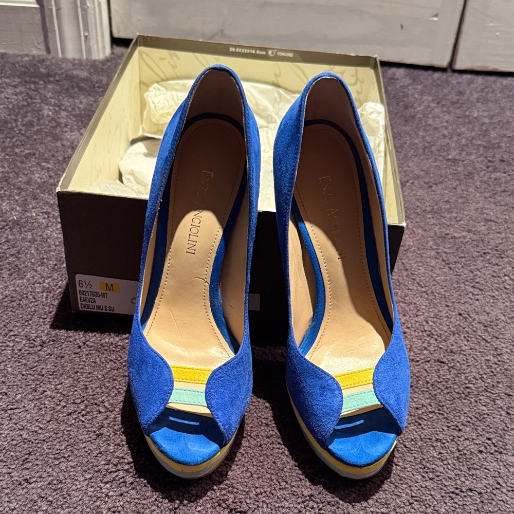 Enzo Angiolini Vibrant Blue Peep Toe Heels